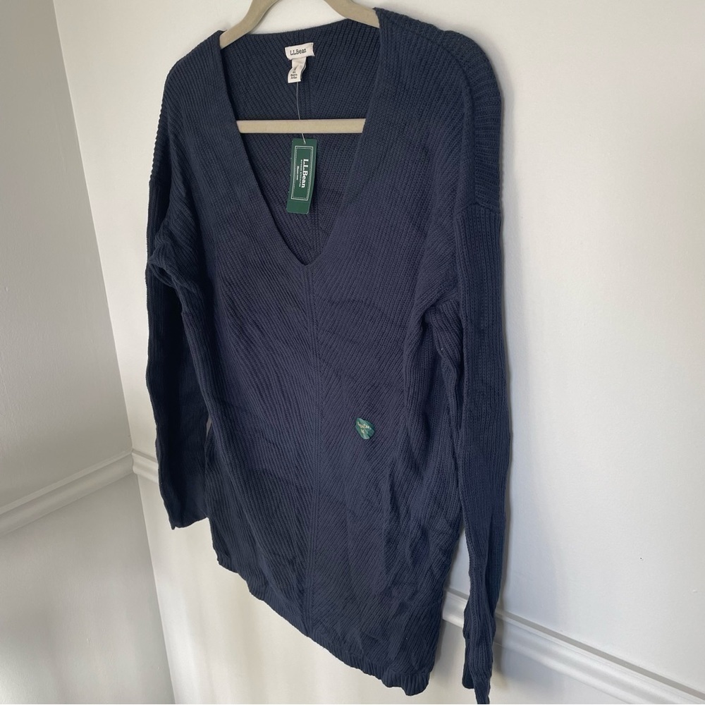 BNWT LL Bean Navy Women's Cotton Shaker-Stitch Sweater, V-Neck Medium - Picture 3 of 9